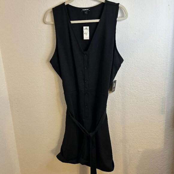Black Tank Sleeve Romper with Tie Detail Size XL by Express NWT - Picture 1 of 6